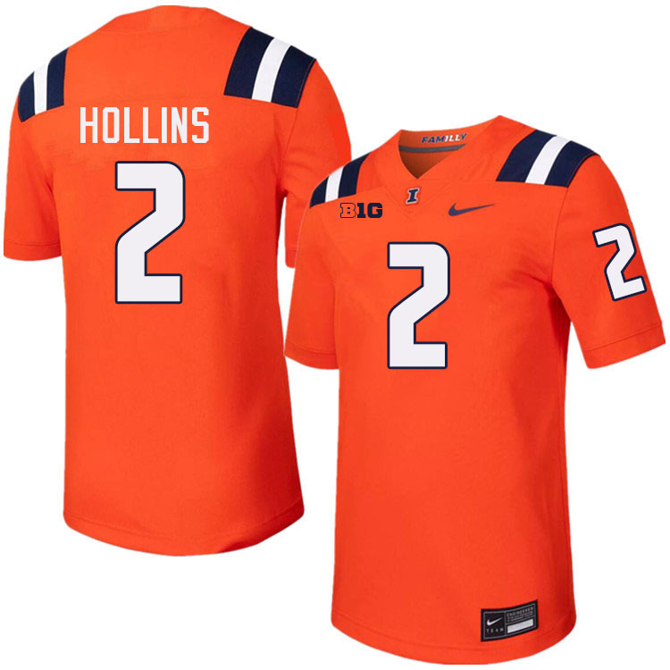 Men #2 Ashton Hollins Illinois Fighting Illini College Football Jerseys Stitched-Orange